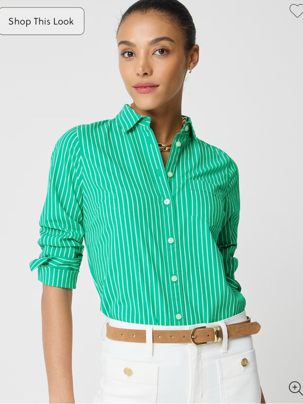 NWT J. Crew Green and White Striped Button-Down Shirt